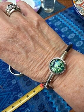 Unique Silver, glass and recycled rubber bracelet